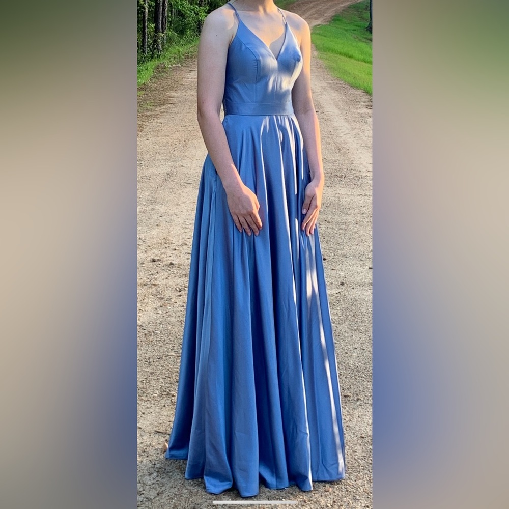 B. Darlin Women’s V-neck Lace Back Ball Gown